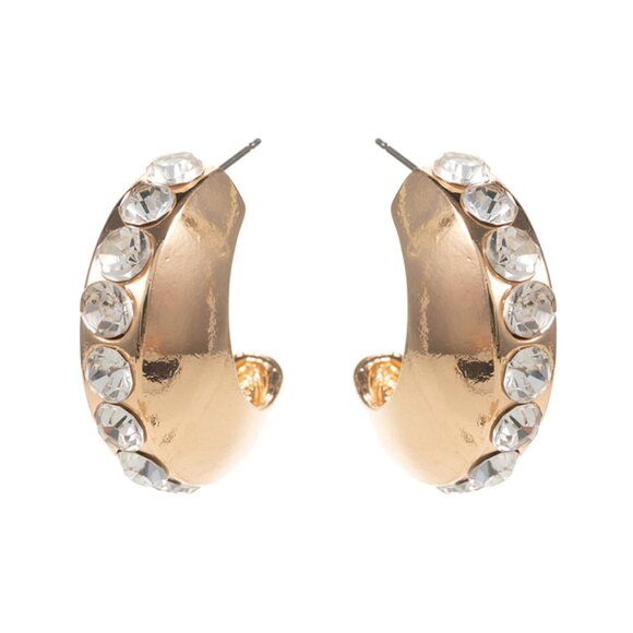 NEW Center Rhinestone Accented Chunky Crescent Half Hoop Glamcore Bling Earrings - Picture 6 of 6